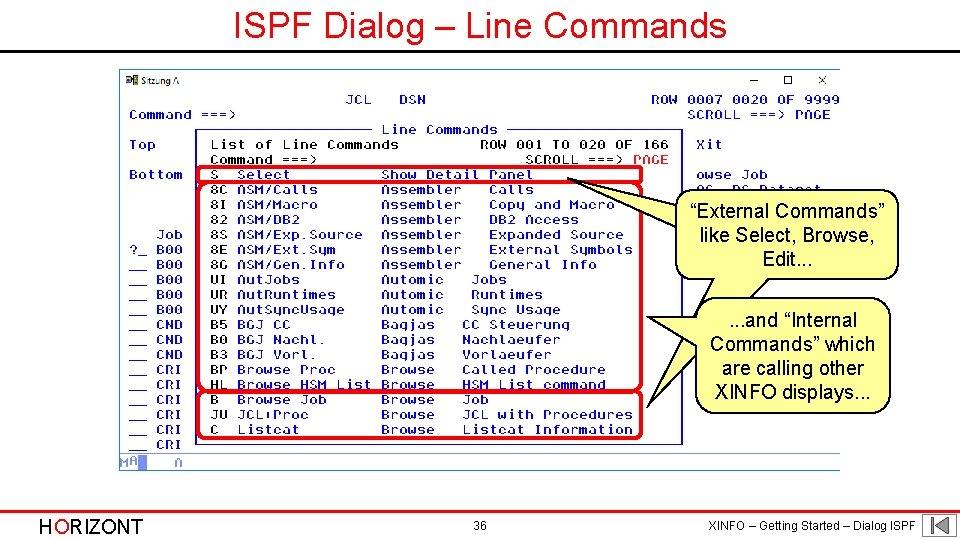 ISPF Dialog – Line Commands “External Commands” like. Select, Browse, like Edit. . .