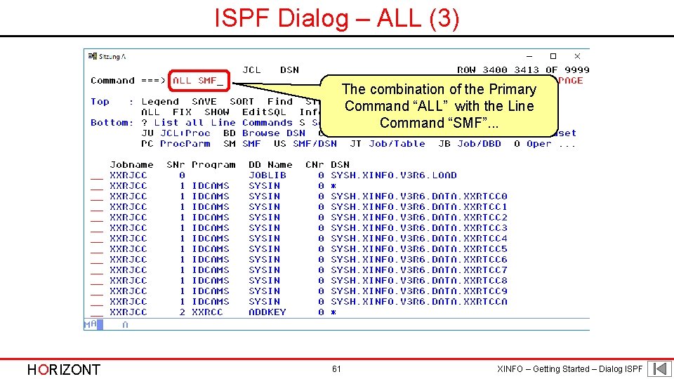 ISPF Dialog – ALL (3) The combination of the Primary Command “ALL” with the