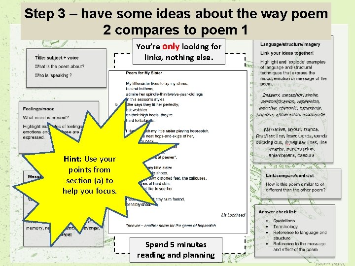 Step 3 – have some ideas about the way poem 2 compares to poem