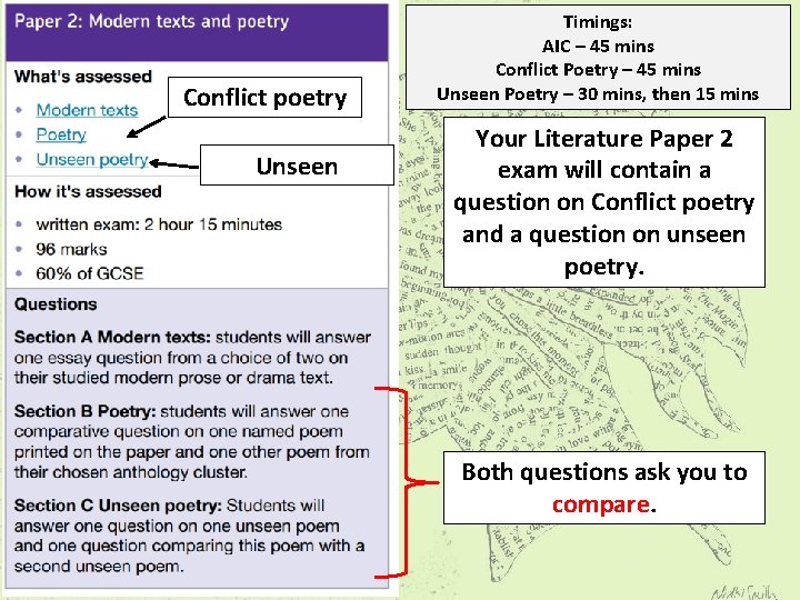 Conflict poetry Unseen Timings: AIC – 45 mins Conflict Poetry – 45 mins Unseen