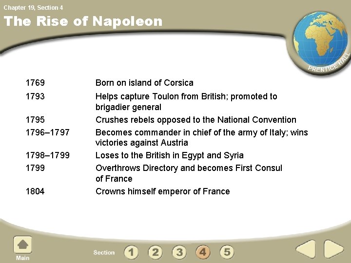 Chapter 19, Section 4 The Rise of Napoleon 1769 Born on island of Corsica