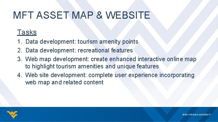 MFT ASSET MAP & WEBSITE Tasks 1. Data development: tourism amenity points 2. Data