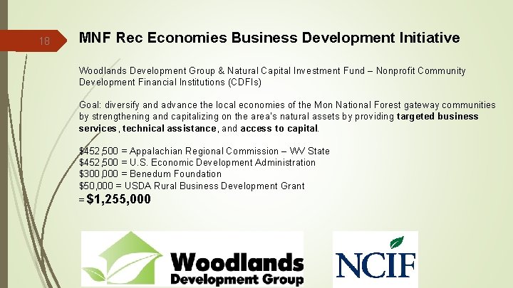 18 MNF Rec Economies Business Development Initiative Woodlands Development Group & Natural Capital Investment