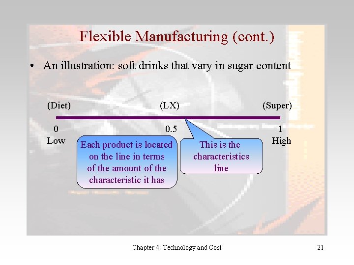 Flexible Manufacturing (cont. ) • An illustration: soft drinks that vary in sugar content