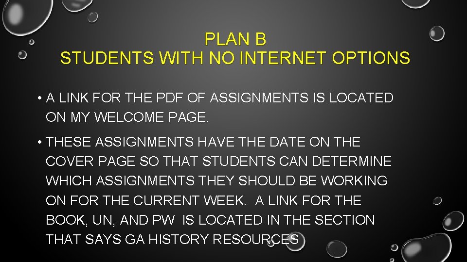 PLAN B STUDENTS WITH NO INTERNET OPTIONS • A LINK FOR THE PDF OF