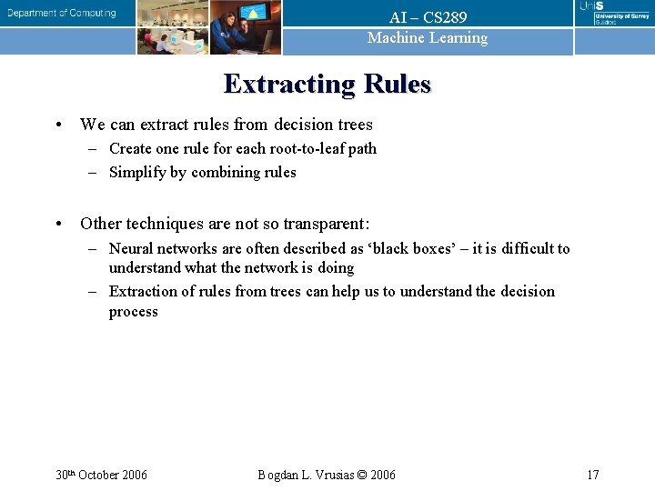 AI – CS 289 Machine Learning Extracting Rules • We can extract rules from AI – CS 289 Machine Learning Extracting Rules • We can extract rules from