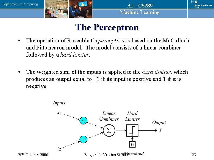 AI – CS 289 Machine Learning The Perceptron • The operation of Rosenblatt’s perceptron AI – CS 289 Machine Learning The Perceptron • The operation of Rosenblatt’s perceptron