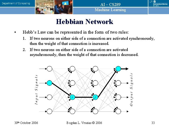 AI – CS 289 Machine Learning Hebbian Network • Hebb’s Law can be represented AI – CS 289 Machine Learning Hebbian Network • Hebb’s Law can be represented