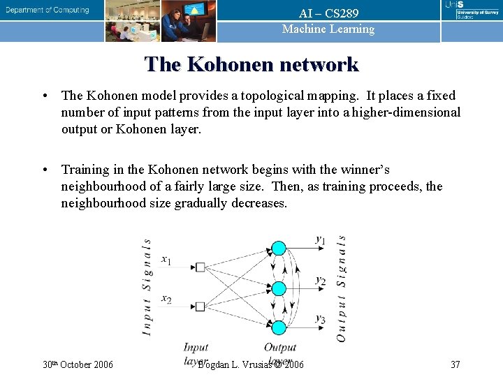 AI – CS 289 Machine Learning The Kohonen network • The Kohonen model provides AI – CS 289 Machine Learning The Kohonen network • The Kohonen model provides