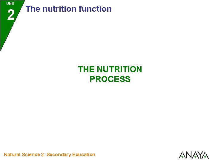 UNIT 2 The nutrition function THE NUTRITION PROCESS Natural Science 2. Secondary Education 