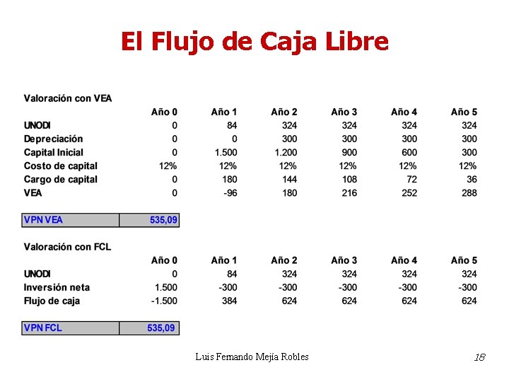 El Flujo de Caja Libre Luis Fernando Mejía Robles 18 El Flujo de Caja Libre Luis Fernando Mejía Robles 18