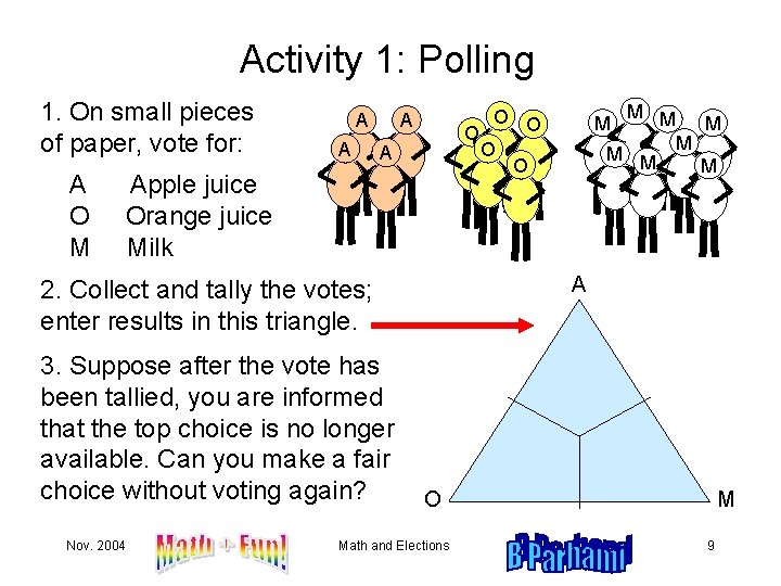 Activity 1: Polling 1. On small pieces of paper, vote for: A O M