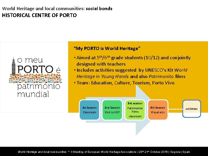 World Heritage and local communities: social bonds HISTORICAL CENTRE OF PORTO “My PORTO is