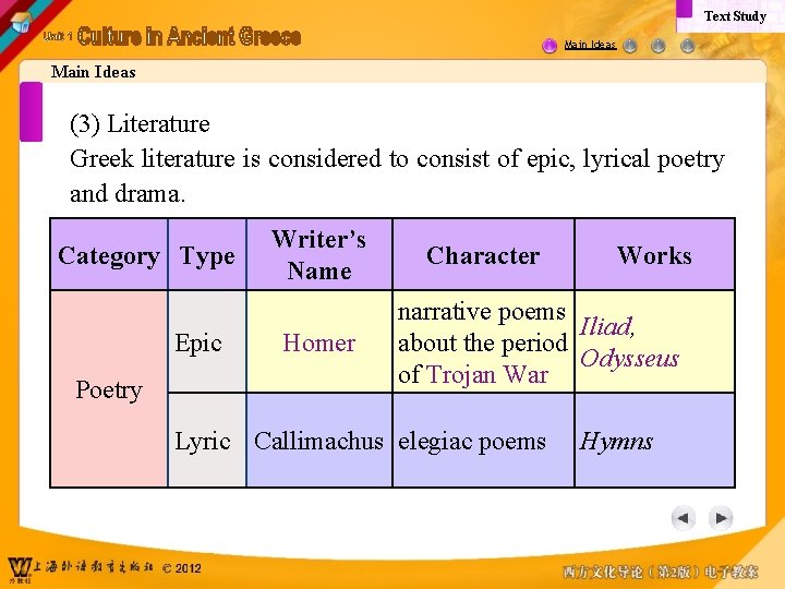 Text Study Main Ideas (3) Literature Greek literature is considered to consist of epic,