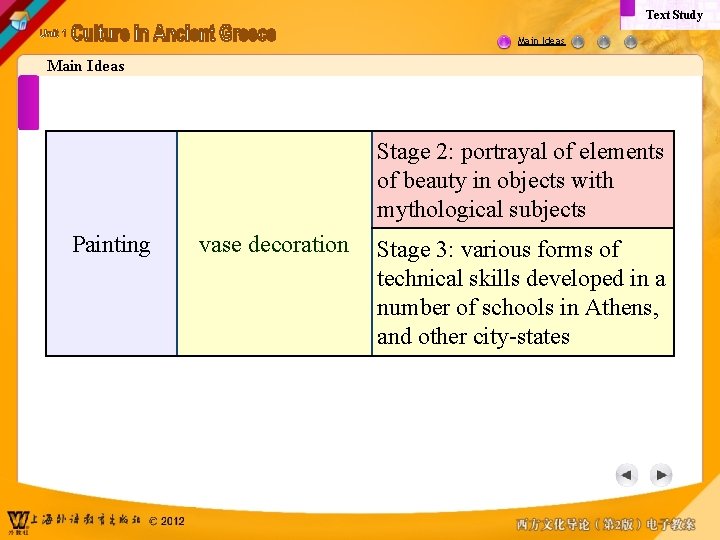 Text Study Main Ideas Stage 2: portrayal of elements of beauty in objects with