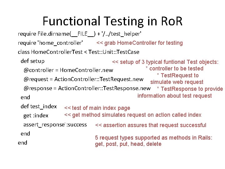 Functional Testing in Ro. R require File. dirname(__FILE__) + '/. . /test_helper' require 'home_controller'