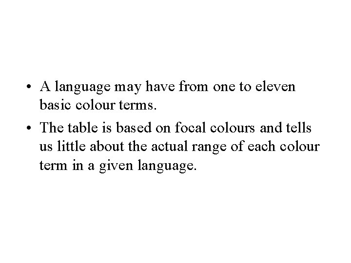  • A language may have from one to eleven basic colour terms. •