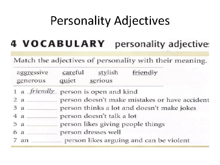 Personality Adjectives Personality Adjectives
