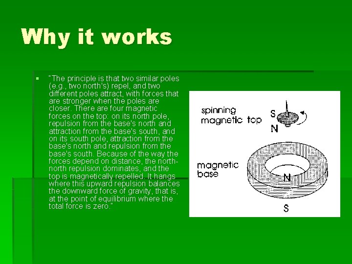 Why it works § “The principle is that two similar poles (e. g. ,