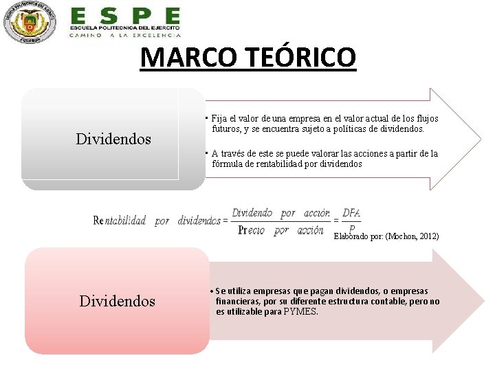 MARCO TEÓRICO Dividendos • Fija el valor de una empresa en el valor actual