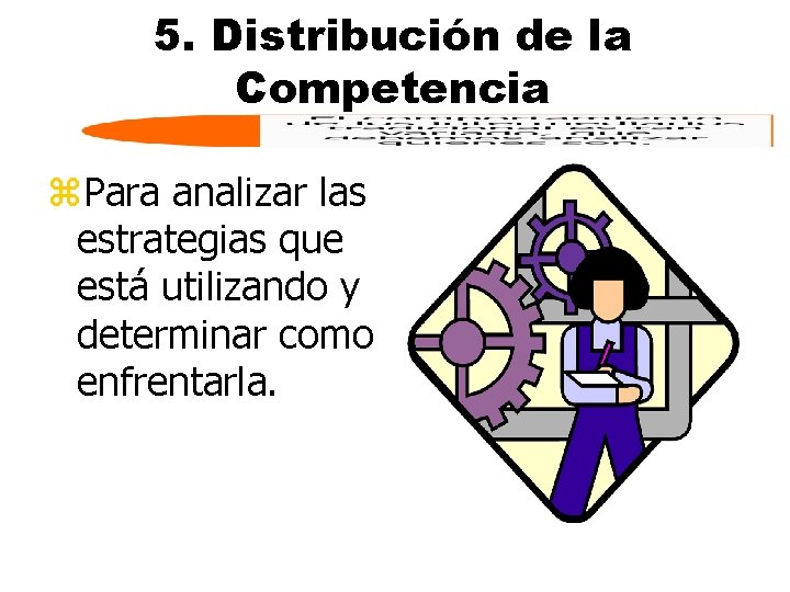 5. Distribución de la Competencia z. Para analizar las estrategias que está utilizando y