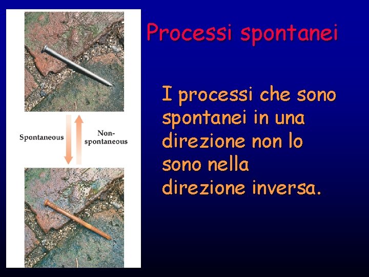 Processi spontanei I processi che sono spontanei in una direzione non lo sono nella Processi spontanei I processi che sono spontanei in una direzione non lo sono nella