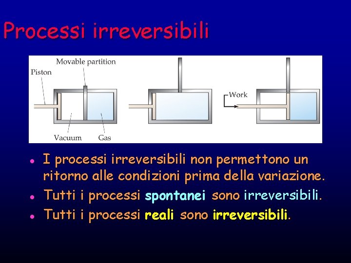 Processi irreversibili l l l I processi irreversibili non permettono un ritorno alle condizioni Processi irreversibili l l l I processi irreversibili non permettono un ritorno alle condizioni