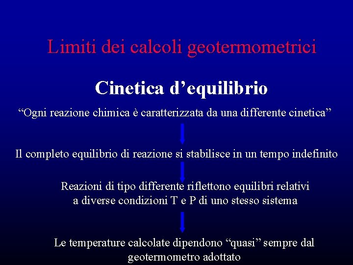 Limiti dei calcoli geotermometrici Cinetica d’equilibrio “Ogni reazione chimica è caratterizzata da una differente Limiti dei calcoli geotermometrici Cinetica d’equilibrio “Ogni reazione chimica è caratterizzata da una differente