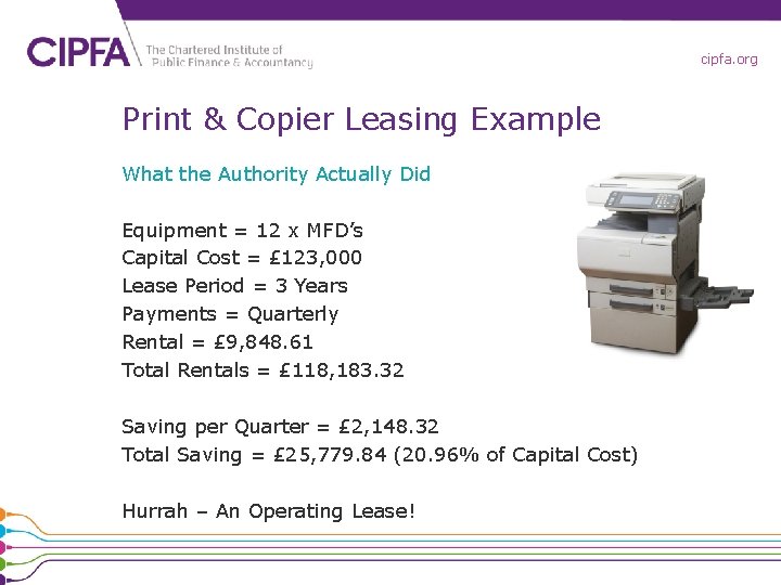 cipfa. org Print & Copier Leasing Example What the Authority Actually Did Equipment =