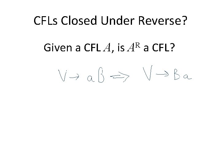 CFLs Closed Under Reverse? Given a CFL A, is AR a CFL? 