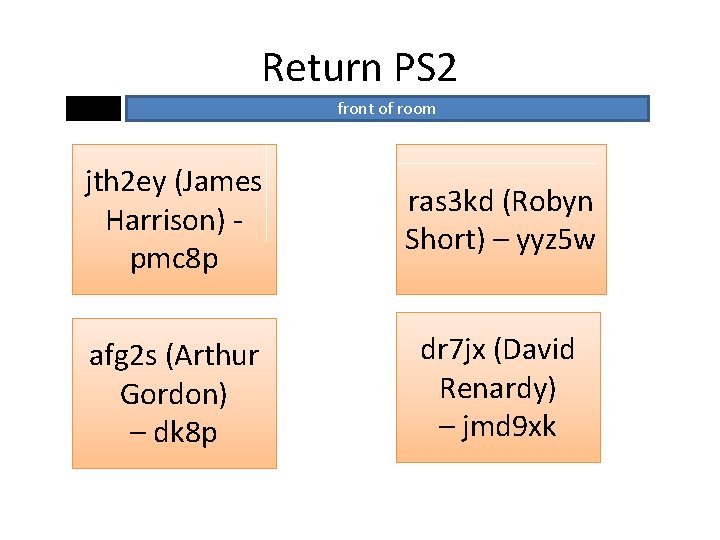 Return PS 2 front of room jth 2 ey (James Harrison) pmc 8 p