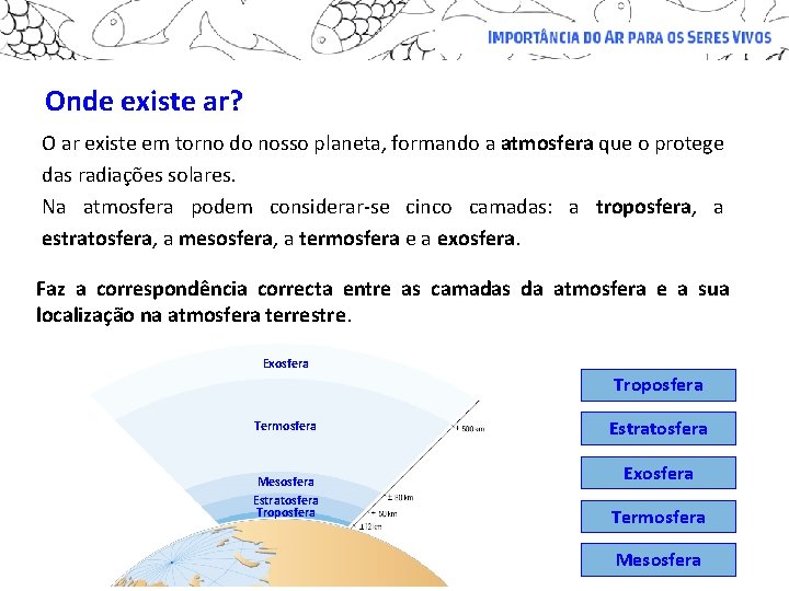 Onde existe ar? O ar existe em torno do nosso planeta, formando a atmosfera Onde existe ar? O ar existe em torno do nosso planeta, formando a atmosfera
