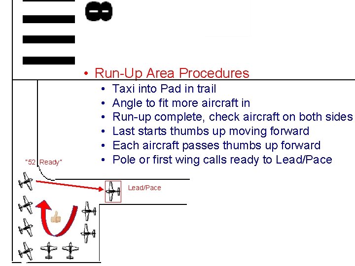  • Run-Up Area Procedures “ 52 Ready” • • • Taxi into Pad