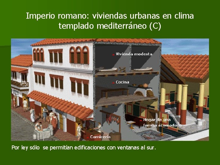 Imperio romano: viviendas urbanas en clima templado mediterráneo (C) Por ley sólo se permitían