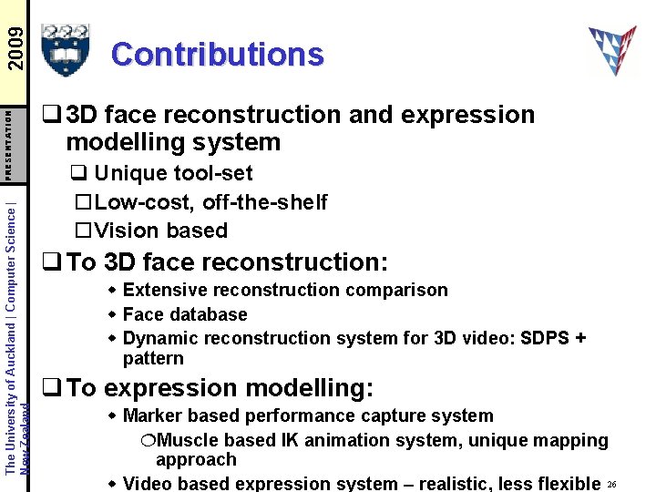 2009 PRESENTATION The University of Auckland | Computer Science | New Zealand Contributions q