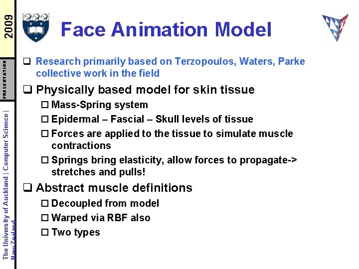 2009 PRESENTATION The University of Auckland | Computer Science | New Zealand Face Animation
