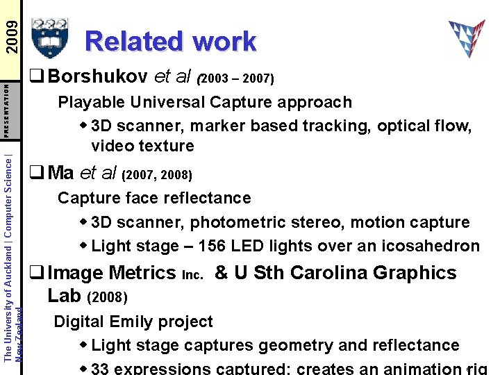 2009 PRESENTATION The University of Auckland | Computer Science | New Zealand Related work