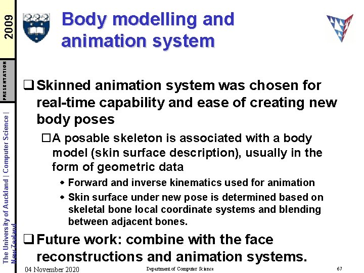 2009 PRESENTATION The University of Auckland | Computer Science | New Zealand Body modelling