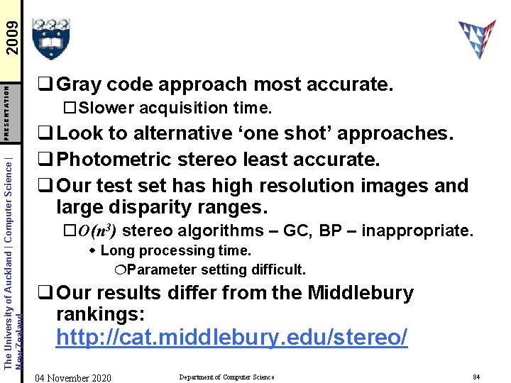 2009 PRESENTATION The University of Auckland | Computer Science | New Zealand q Gray