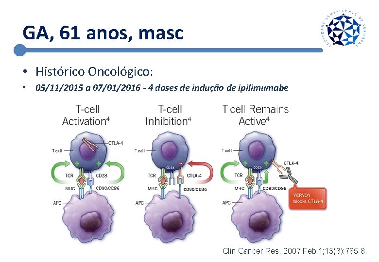 GA, 61 anos, masc • Histórico Oncológico: • 05/11/2015 a 07/01/2016 - 4 doses