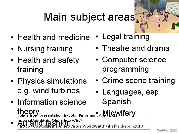 Main subject areas • Health and medicine • Legal training • Theatre and drama