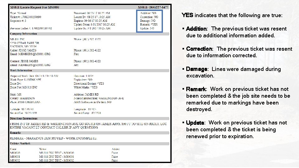 YES indicates that the following are true: § Addition: The previous ticket was resent
