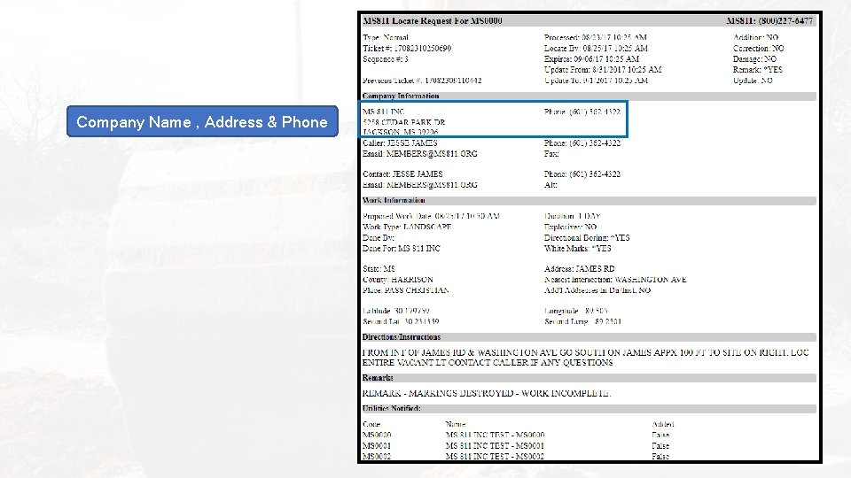 Company Name , Address & Phone 