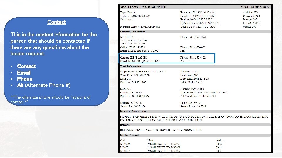 Contact This is the contact information for the person that should be contacted if