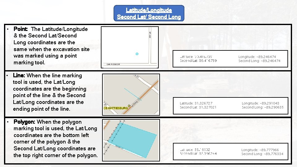 Latitude/Longitude Second Lat/ Second Long • Point: The Latitude/Longitude & the Second Lat/Second Long