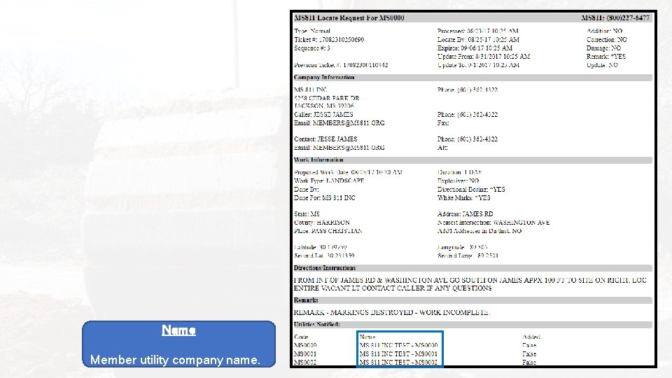 Name Member utility company name. 