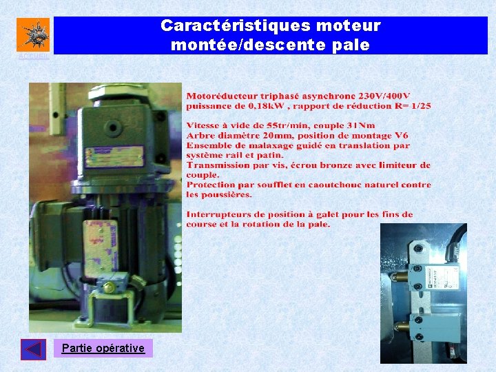 Caractéristiques moteur montée/descente pale ACCUEIL Partie opérative Caractéristiques moteur montée/descente pale ACCUEIL Partie opérative