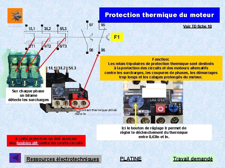 Protection thermique du moteur ACCUEIL Voir TD fiche 10 F 1 1/L 1 3/L Protection thermique du moteur ACCUEIL Voir TD fiche 10 F 1 1/L 1 3/L