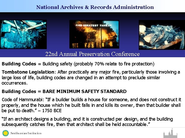National Archives & Records Administration 22 nd Annual Preservation Conference Building Codes = Building National Archives & Records Administration 22 nd Annual Preservation Conference Building Codes = Building