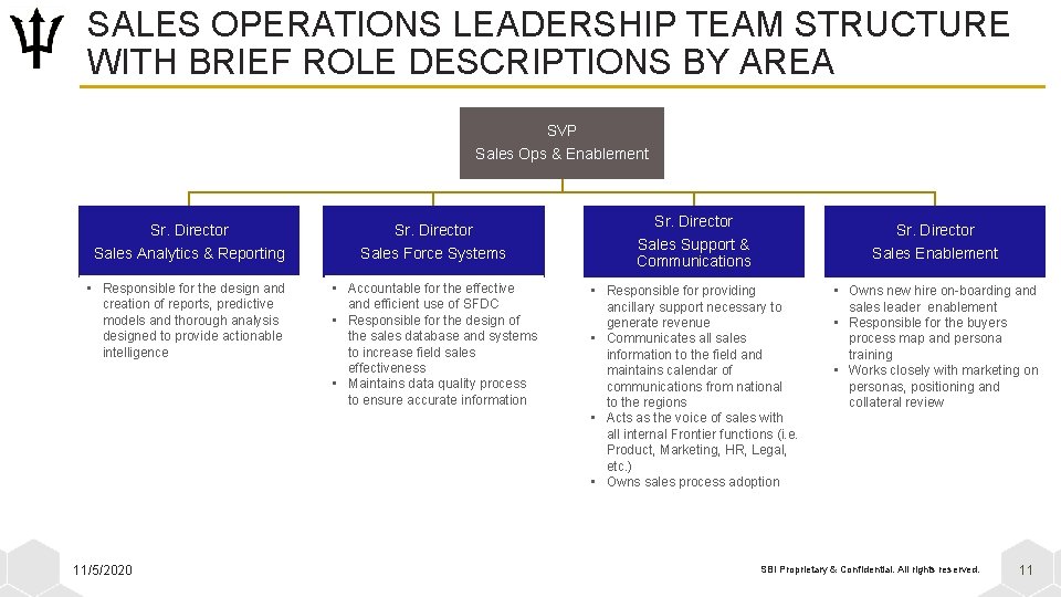 SALES OPERATIONS LEADERSHIP TEAM STRUCTURE WITH BRIEF ROLE DESCRIPTIONS BY AREA SVP Sales Ops